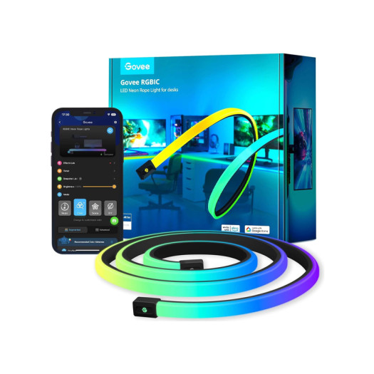 Govee RGBIC Neon Rope lights for Desks, 16.4ft LED Gaming Desk Lights, Neon LED Strip Lights Syncing with Razer Chroma, Support Cutting, Smart App Control, Music Sync, Adapter (Only 2.4G Wi-Fi) - ‎H61C5